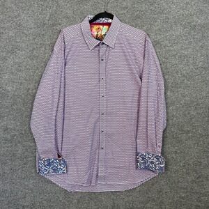 Robert Graham Button Down Shirt Mens 2XL Purple Check Contrast Cuffs Classic Fit